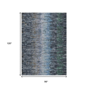 HomeRoots 8' X 10' Contemporary Teal Blue & Gray Abstract Area Rug - Washable, Indoor/Outdoor, Easy Care! 659123