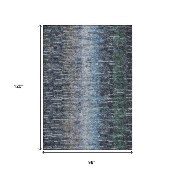 HomeRoots 8' X 10' Contemporary Teal Blue & Gray Abstract Area Rug - Washable, Indoor/Outdoor, Easy Care! 659123