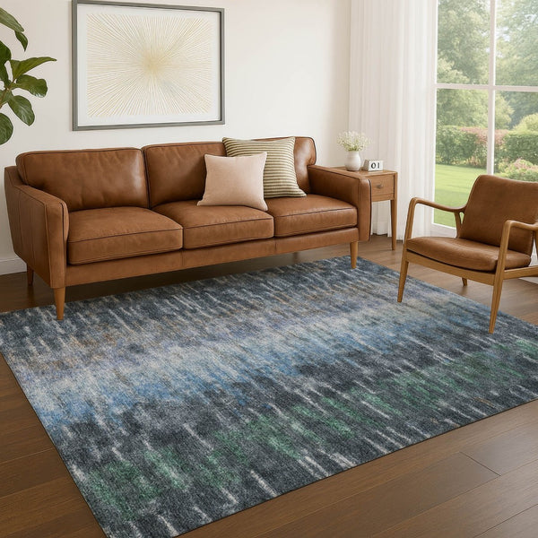 HomeRoots 8' X 10' Contemporary Teal Blue & Gray Abstract Area Rug - Washable, Indoor/Outdoor, Easy Care! 659123