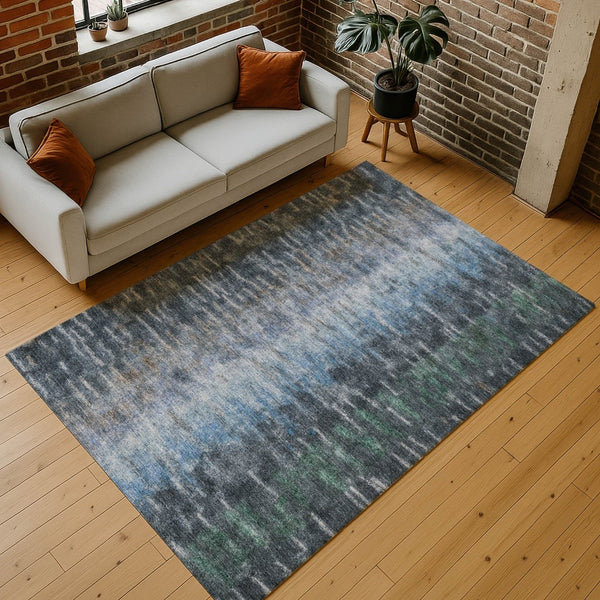HomeRoots 8' X 10' Contemporary Teal Blue & Gray Abstract Area Rug - Washable, Indoor/Outdoor, Easy Care! 659123