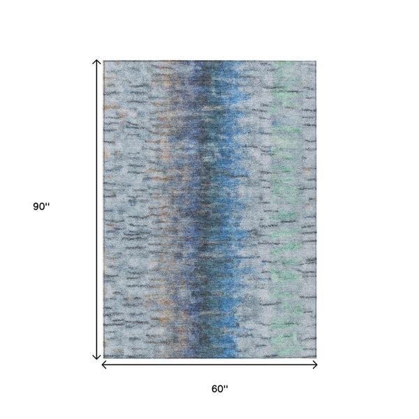 HomeRoots 5' X 8' Blue and Ivory Abstract Area Rug - Durable, Washable Indoor/Outdoor Design for Modern Spaces 659127
