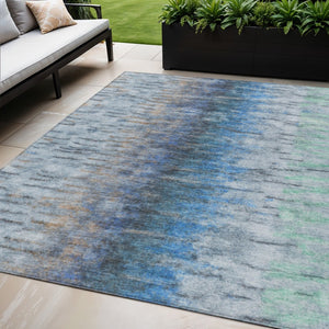 HomeRoots 5' X 8' Blue and Ivory Abstract Area Rug - Durable, Washable Indoor/Outdoor Design for Modern Spaces 659127