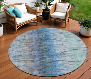 HomeRoots 8' Round Abstract Blue and Ivory Washable Rug - Stylish, Durable, Indoor/Outdoor Design for Any Space 659128