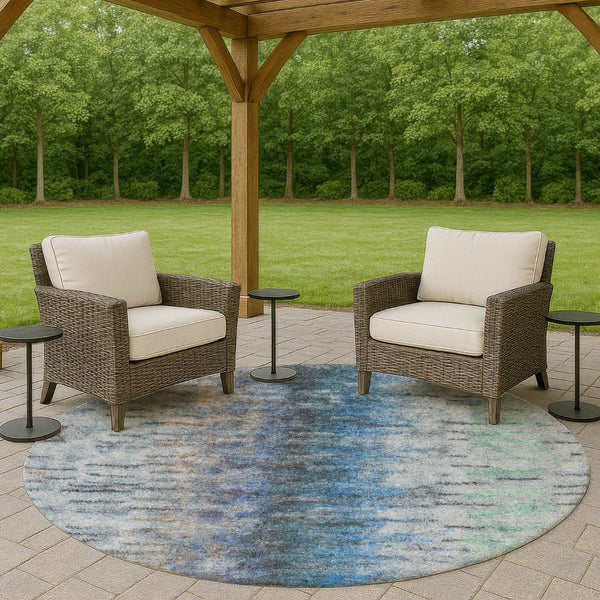 HomeRoots 8' Round Abstract Blue and Ivory Washable Rug - Stylish, Durable, Indoor/Outdoor Design for Any Space 659128