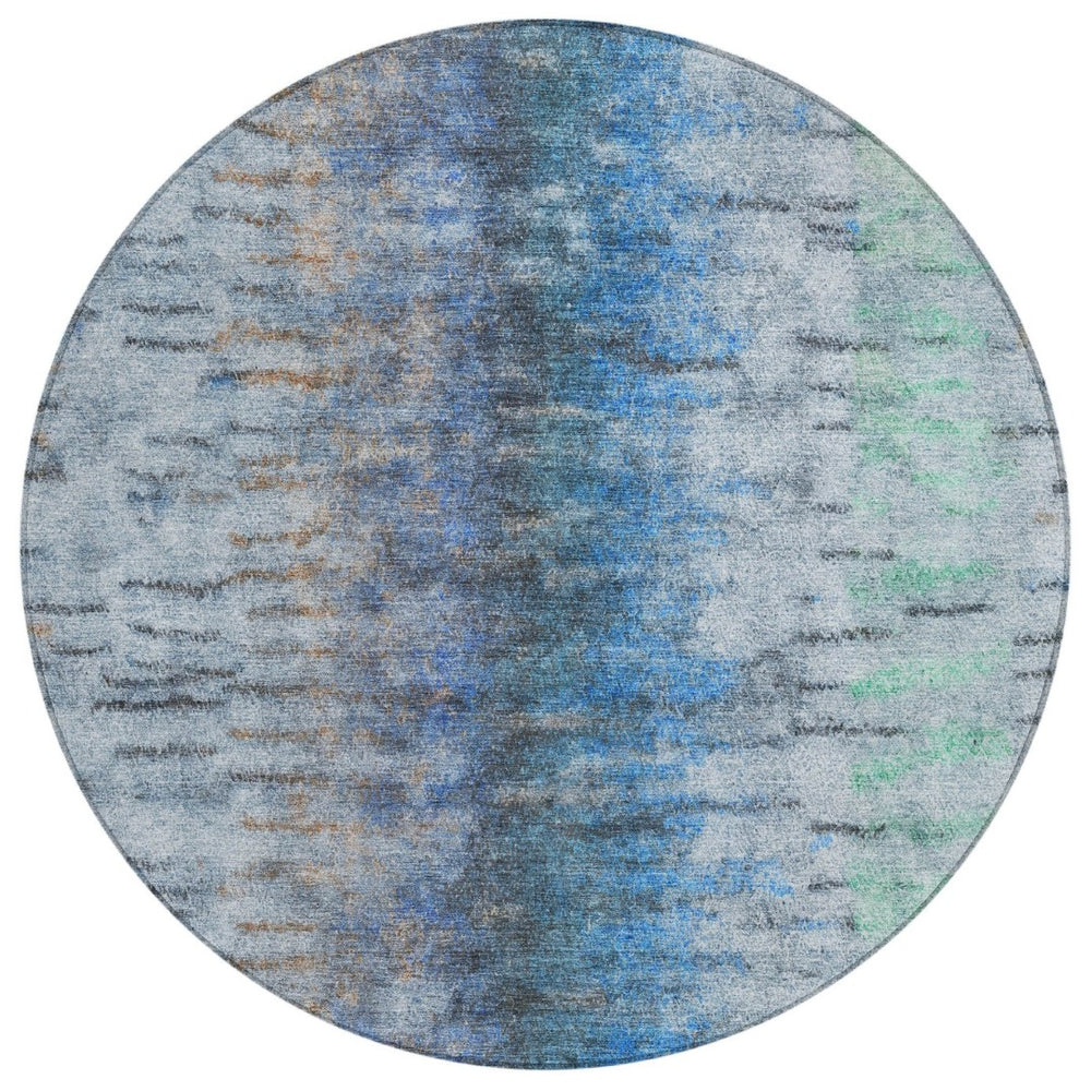 HomeRoots 8' Round Abstract Blue and Ivory Washable Rug - Stylish, Durable, Indoor/Outdoor Design for Any Space 659128