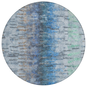 HomeRoots 8' Round Abstract Blue and Ivory Washable Rug - Stylish, Durable, Indoor/Outdoor Design for Any Space 659128