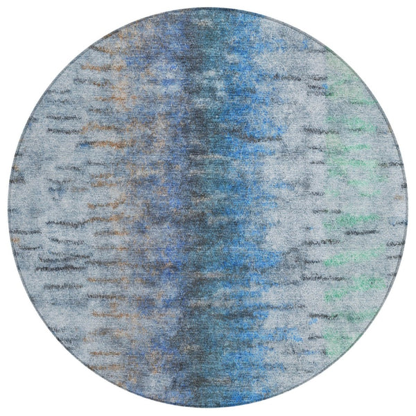 HomeRoots 8' Round Abstract Blue and Ivory Washable Rug - Stylish, Durable, Indoor/Outdoor Design for Any Space 659128