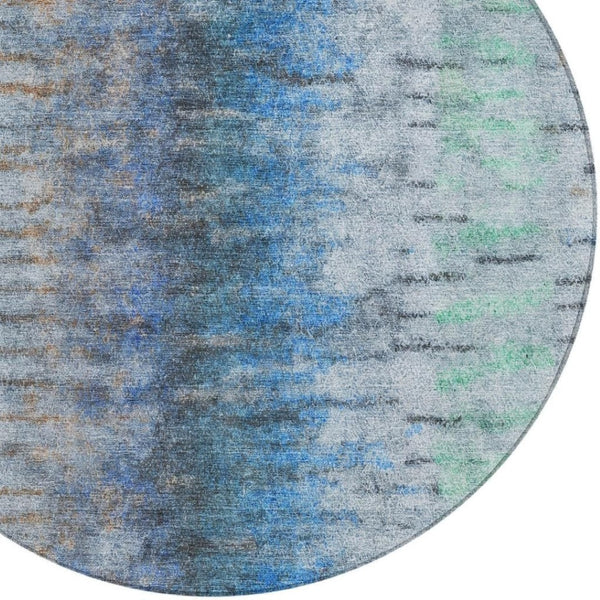 HomeRoots 8' Round Abstract Blue and Ivory Washable Rug - Stylish, Durable, Indoor/Outdoor Design for Any Space 659128