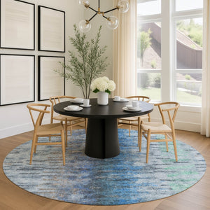 HomeRoots 8' Round Abstract Blue and Ivory Washable Rug - Stylish, Durable, Indoor/Outdoor Design for Any Space 659128