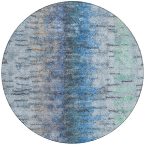 HomeRoots 8' Round Abstract Blue and Ivory Washable Rug - Stylish, Durable, Indoor/Outdoor Design for Any Space 659128