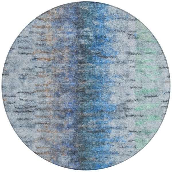 HomeRoots 8' Round Abstract Blue and Ivory Washable Rug - Stylish, Durable, Indoor/Outdoor Design for Any Space 659128