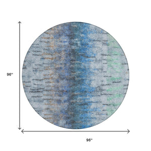 HomeRoots 8' Round Abstract Blue and Ivory Washable Rug - Stylish, Durable, Indoor/Outdoor Design for Any Space 659128
