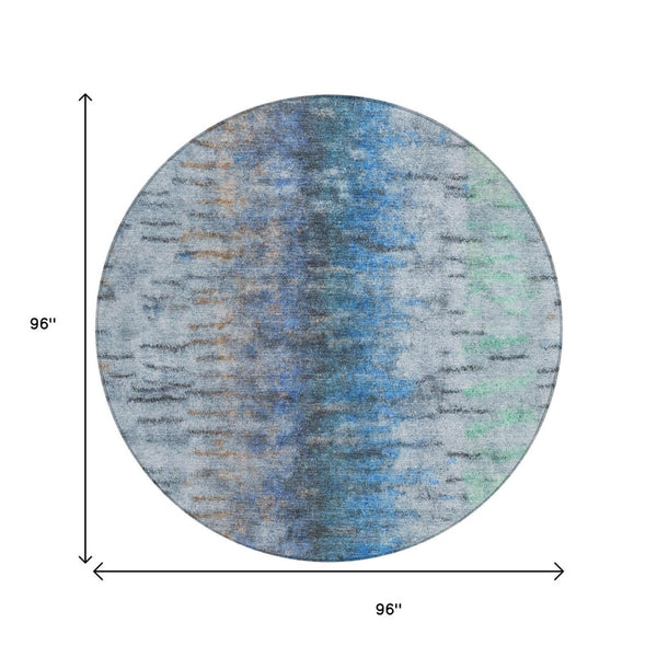 HomeRoots 8' Round Abstract Blue and Ivory Washable Rug - Stylish, Durable, Indoor/Outdoor Design for Any Space 659128