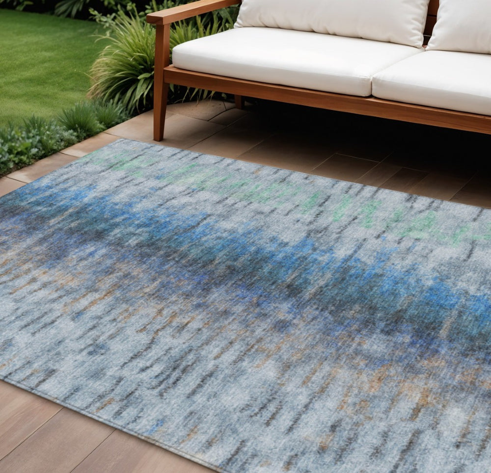 HomeRoots 8' X 10' Blue and Ivory Abstract Area Rug - Stylish, Washable, Indoor/Outdoor Decor for Every Space 659129