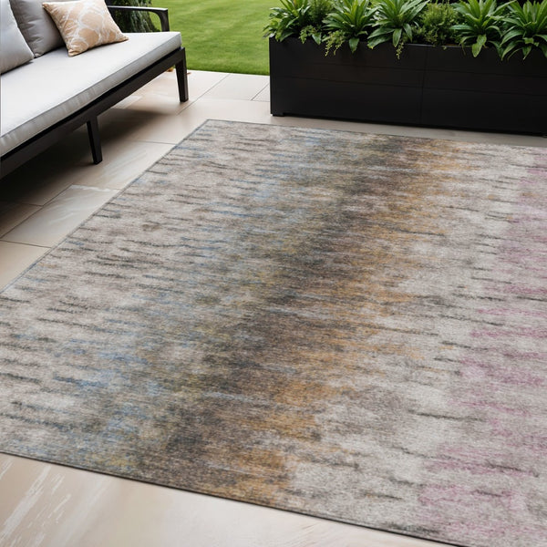 HomeRoots 5' X 8' Abstract Washable Indoor Outdoor Area Rug in Brown, Taupe & Ivory - Durable, Modern Design! 659133