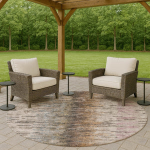 HomeRoots 8' Brown Taupe and Ivory Round Abstract Rug – Stylish, Washable, and Perfect for Indoor/Outdoor Use! 659134