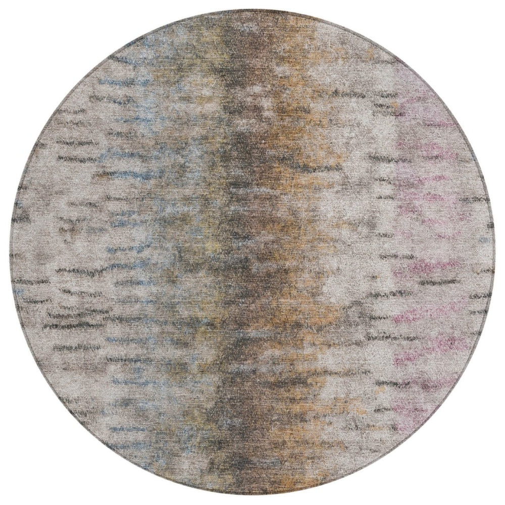 HomeRoots 8' Brown Taupe and Ivory Round Abstract Rug – Stylish, Washable, and Perfect for Indoor/Outdoor Use! 659134