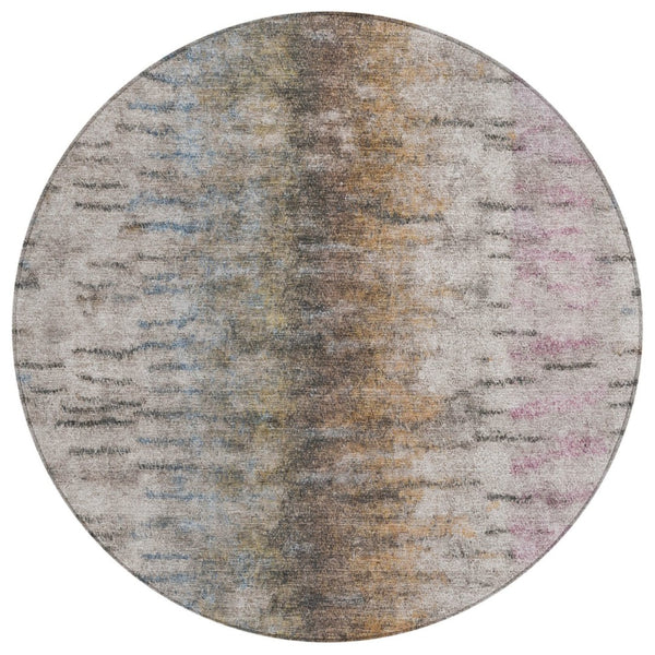 HomeRoots 8' Brown Taupe and Ivory Round Abstract Rug – Stylish, Washable, and Perfect for Indoor/Outdoor Use! 659134