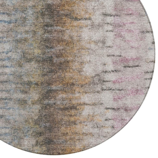 HomeRoots 8' Brown Taupe and Ivory Round Abstract Rug – Stylish, Washable, and Perfect for Indoor/Outdoor Use! 659134