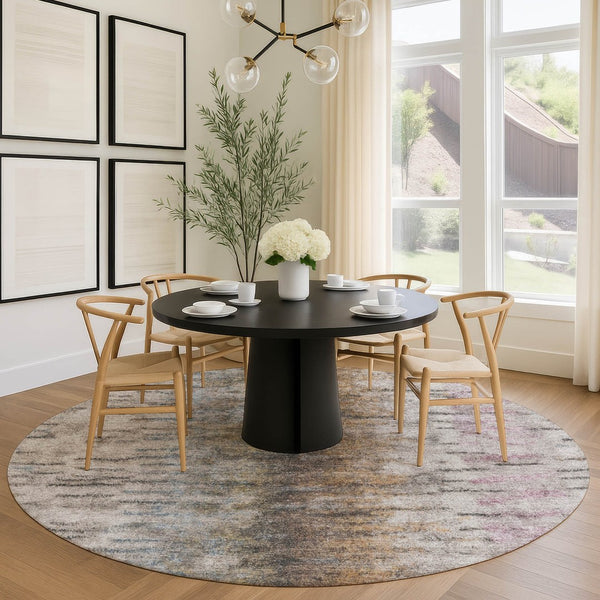 HomeRoots 8' Brown Taupe and Ivory Round Abstract Rug – Stylish, Washable, and Perfect for Indoor/Outdoor Use! 659134