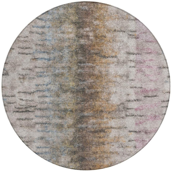 HomeRoots 8' Brown Taupe and Ivory Round Abstract Rug – Stylish, Washable, and Perfect for Indoor/Outdoor Use! 659134