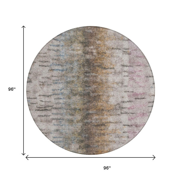 HomeRoots 8' Brown Taupe and Ivory Round Abstract Rug – Stylish, Washable, and Perfect for Indoor/Outdoor Use! 659134