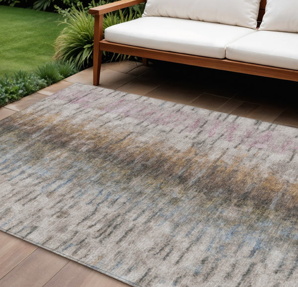 HomeRoots 9' X 12' Abstract Area Rug in Brown Taupe and Ivory - Stylish, Durable, Washable for Indoor/Outdoor Use 659136