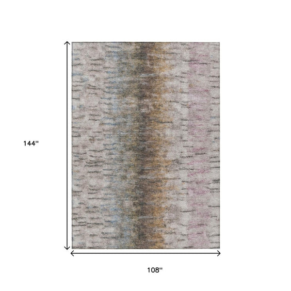 HomeRoots 9' X 12' Abstract Area Rug in Brown Taupe and Ivory - Stylish, Durable, Washable for Indoor/Outdoor Use 659136