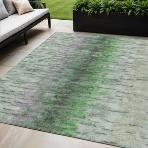 HomeRoots 5' Modern Abstract Washable Area Rug in Green, Gray & Ivory for Indoor/Outdoor Spaces, Durable & Stylish 659139