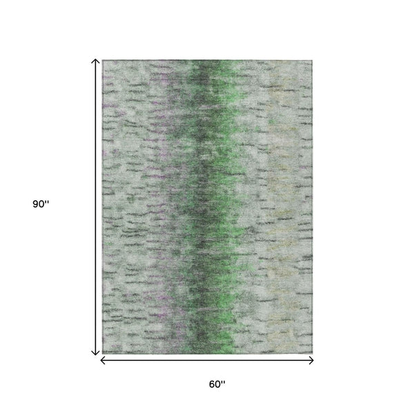 HomeRoots 5' Modern Abstract Washable Area Rug in Green, Gray & Ivory for Indoor/Outdoor Spaces, Durable & Stylish 659139