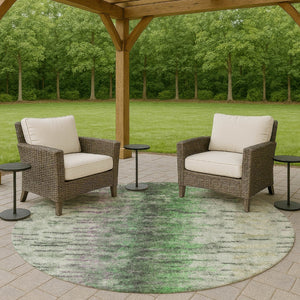 HomeRoots 8' Round Abstract Area Rug in Green, Gray & Ivory - Washable, Durable & Stylish for Indoor/Outdoor Use 659140