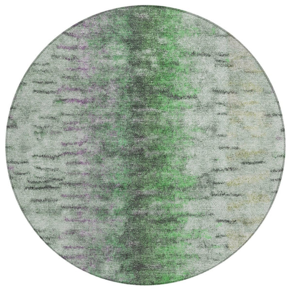 HomeRoots 8' Round Abstract Area Rug in Green, Gray & Ivory - Washable, Durable & Stylish for Indoor/Outdoor Use 659140