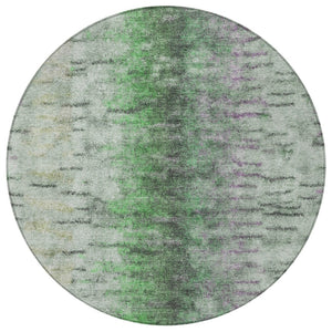 HomeRoots 8' Round Abstract Area Rug in Green, Gray & Ivory - Washable, Durable & Stylish for Indoor/Outdoor Use 659140