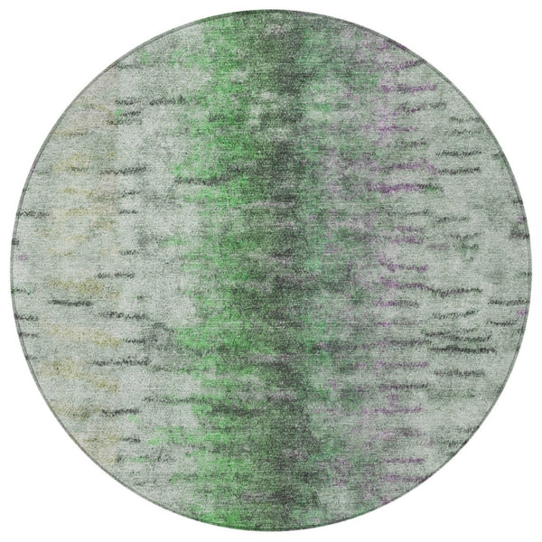 HomeRoots 8' Round Abstract Area Rug in Green, Gray & Ivory - Washable, Durable & Stylish for Indoor/Outdoor Use 659140