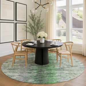 HomeRoots 8' Round Abstract Area Rug in Green, Gray & Ivory - Washable, Durable & Stylish for Indoor/Outdoor Use 659140