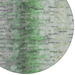 HomeRoots 8' Round Abstract Area Rug in Green, Gray & Ivory - Washable, Durable & Stylish for Indoor/Outdoor Use 659140