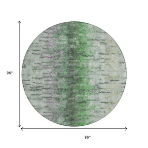 HomeRoots 8' Round Abstract Area Rug in Green, Gray & Ivory - Washable, Durable & Stylish for Indoor/Outdoor Use 659140