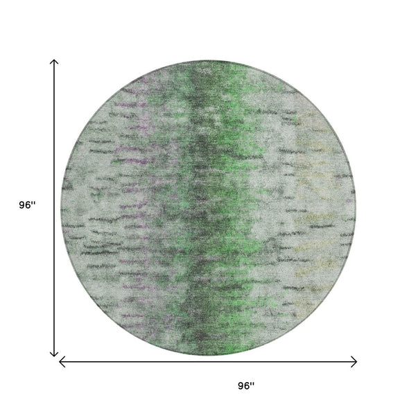 HomeRoots 8' Round Abstract Area Rug in Green, Gray & Ivory - Washable, Durable & Stylish for Indoor/Outdoor Use 659140