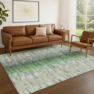 HomeRoots 8' X 10' Modern Abstract Area Rug in Green, Gray, Ivory - Washable, Durable for Indoor & Outdoor Use 659141