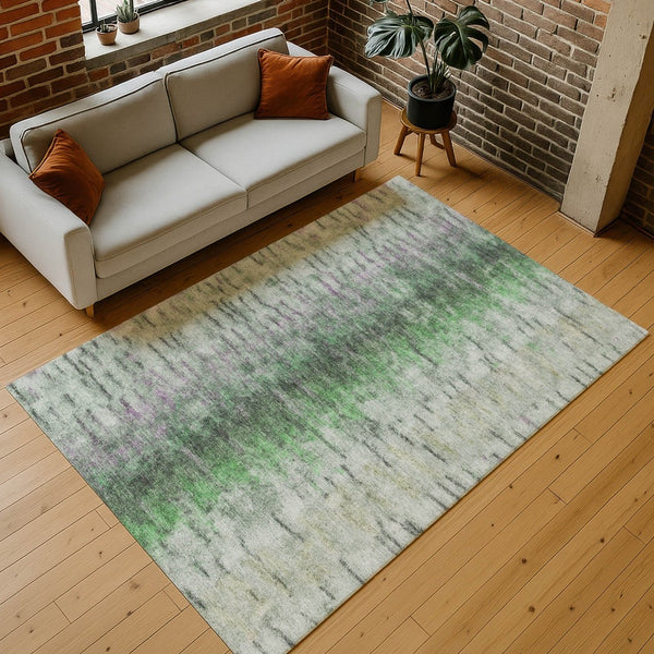 HomeRoots 8' X 10' Modern Abstract Area Rug in Green, Gray, Ivory - Washable, Durable for Indoor & Outdoor Use 659141