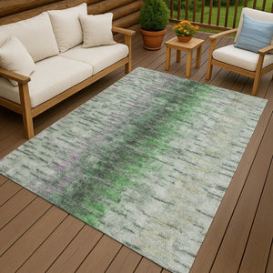 HomeRoots 8' X 10' Modern Abstract Area Rug in Green, Gray, Ivory - Washable, Durable for Indoor & Outdoor Use 659141