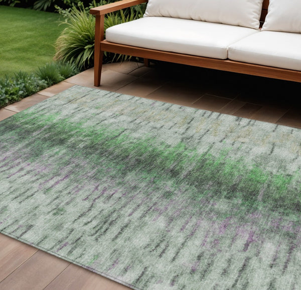 HomeRoots 9' X 12' Stylish Green, Gray & Ivory Abstract Washable Indoor/Outdoor Area Rug - Durable & Versatile 659142