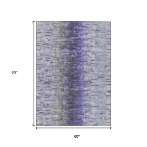 HomeRoots 5' Elegant Purple, Ivory & Gray Abstract Washable Area Rug for Indoor/Outdoor Spaces - Durable & Stylish 659145