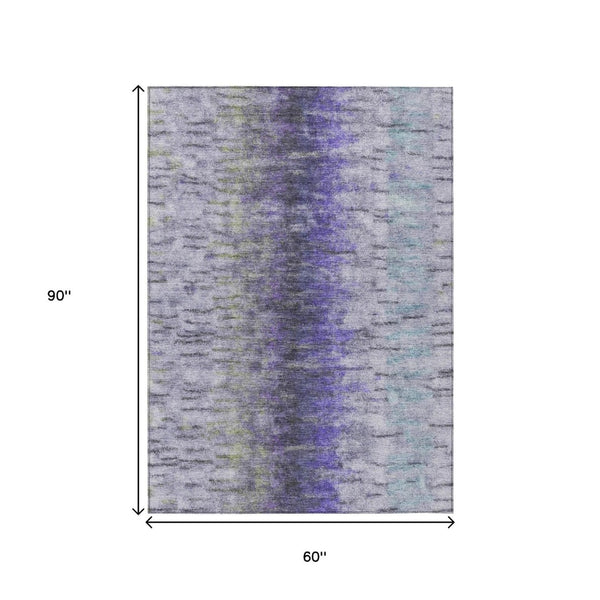 HomeRoots 5' Elegant Purple, Ivory & Gray Abstract Washable Area Rug for Indoor/Outdoor Spaces - Durable & Stylish 659145