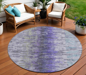 HomeRoots 8' Stylish Round Abstract Area Rug in Purple, Ivory & Gray - Washable, Durable for Indoor/Outdoor Use! 659146