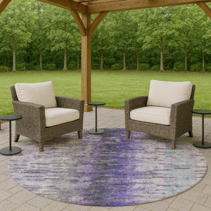 HomeRoots 8' Stylish Round Abstract Area Rug in Purple, Ivory & Gray - Washable, Durable for Indoor/Outdoor Use! 659146