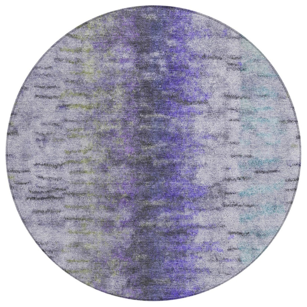 HomeRoots 8' Stylish Round Abstract Area Rug in Purple, Ivory & Gray - Washable, Durable for Indoor/Outdoor Use! 659146