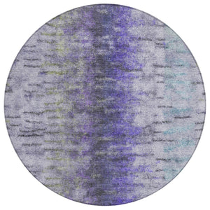 HomeRoots 8' Stylish Round Abstract Area Rug in Purple, Ivory & Gray - Washable, Durable for Indoor/Outdoor Use! 659146