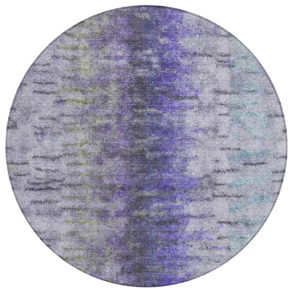 HomeRoots 8' Stylish Round Abstract Area Rug in Purple, Ivory & Gray - Washable, Durable for Indoor/Outdoor Use! 659146