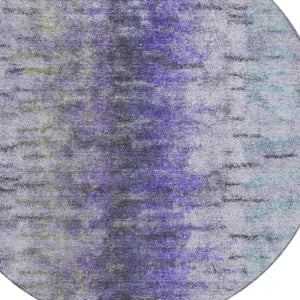 HomeRoots 8' Stylish Round Abstract Area Rug in Purple, Ivory & Gray - Washable, Durable for Indoor/Outdoor Use! 659146